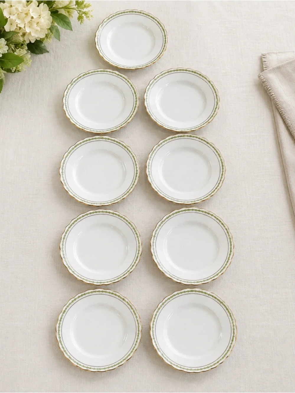 9 Antique B&H Limoges France 6.25” B&B Plates Gold Trim Scalloped c.1900